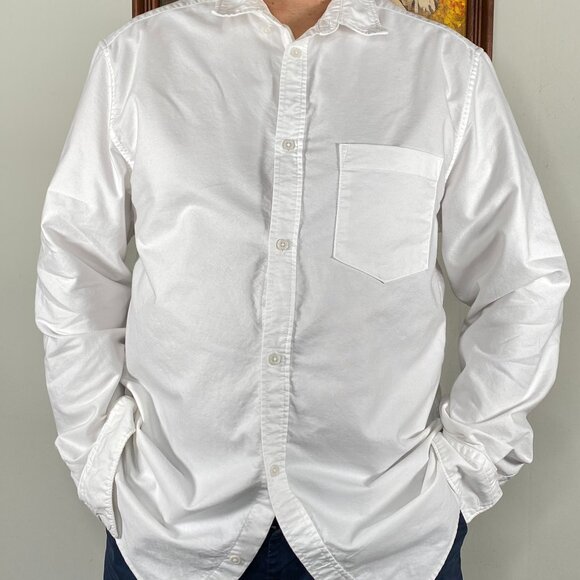 H&M Button Down Shirt Top Men's Large White Business Casual 100% Cotton - Picture 1 of 10